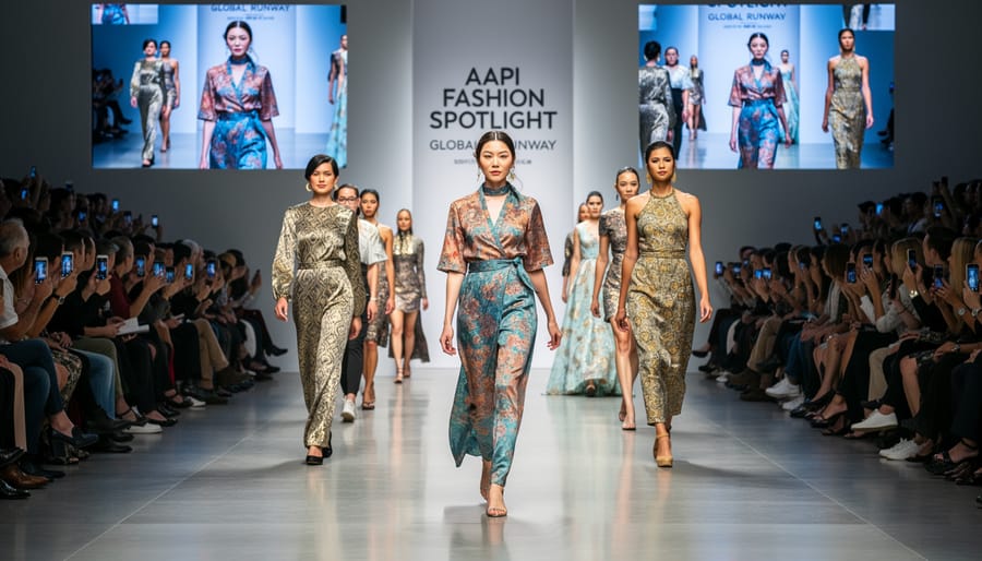Diverse fashion show runway featuring Asian models and designers at major fashion week event